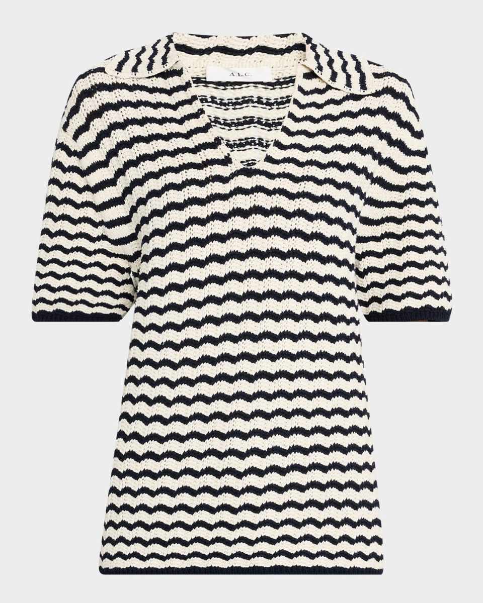 Logan Short-Sleeve Crochet Polo Top